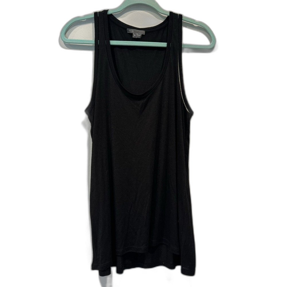 Vince Tank Top Black Sleeveless Scoop Neck Stretch Knit Layering Women XL Basic